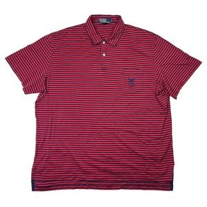 VTG Polo Ralph Lauren Striped Nautical Polo Men’s XL Anchor Flag Pocket Pima Red